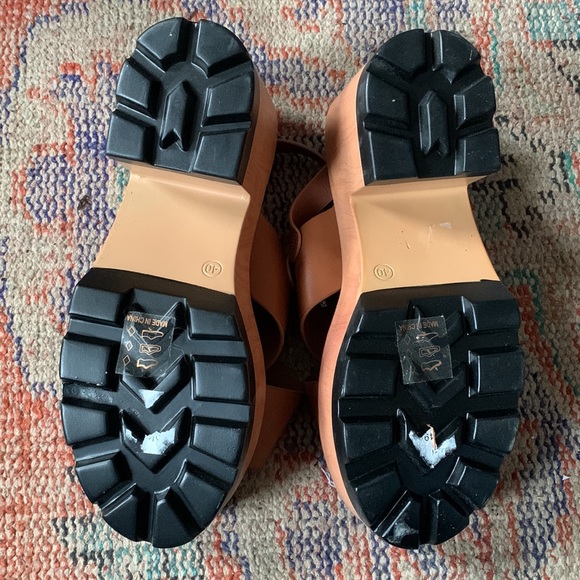 Platform Heel Slingback Sandals with criss cross straps in Cognac - Picture 3 of 3